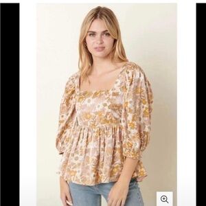 Storia Floral Puff Sleeve Top in Pink and Yellow